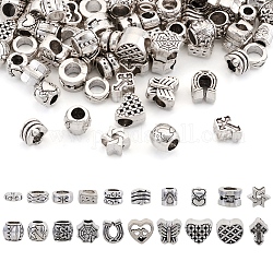 100 stücke 20 stil tibetische stil legierung europäische perlen, Großloch perlen, Mischformen, Antik Silber Farbe, 8~11x5~11.5x3~9 mm, Bohrung: 4~5.7 mm, 5pcs / style