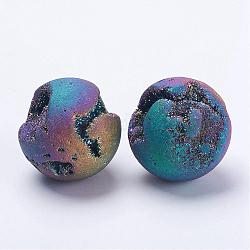 Perles de quartz druzy geode natural électrolytiques, décorations de maison en pierre précieuse, pas de trous / non percés, ballon rond, arc-en-ciel plaqué, 40mm