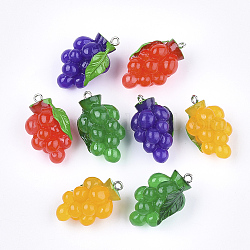 Resin Pendants, with Platinum Plated Iron Findings, Imitation Food, Grape, Mixed Color, 29~31x17~18x16~18mm, Hole: 2mm