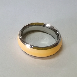 Leuchtender 304 Flachband-Fingerring aus Edelstahl, Im Dunkeln leuchtender Schmuck für Männer und Frauen, orange, uns Größe 6 (16.5mm)