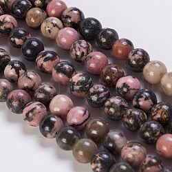Chapelets de perles en rhodonite naturelle, ronde, 8mm, Trou: 1mm, Environ 49 pcs/chapelet, 15.3 pouce