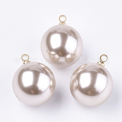 Perle di perle imitazione plastica abs ecologica, con accessori di ottone, tondo, oro, peachpuff, 13.5x10mm, Foro: 1.5 mm
