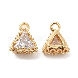 Encantos de cristal, con fornituras de latón, encanto triangular, real 18k chapado en oro, 9.5x8x5mm, agujero: 1.2 mm
