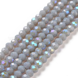 Electroplate opaco colore solido perle di vetro fili, mezzo arcobaleno placcato, sfaccettato, rondelle, grigio, 4x3mm, Foro: 0.4 mm, circa 123~127pcs/filo, 16.5~16.9 pollice (42~43 cm)