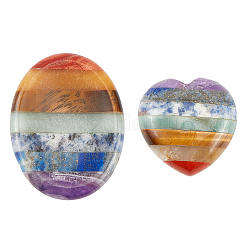 CRASPIRE 2Pcs 2 Style Chakra Worry Stone for Anxiety Therapy, Assembled Natural Amethyst & Lapis Lazuli & Sodalite & Green Aventurine & Tiger Eye & Topaz Jade & Red Jasper, Oval & Heart, 30~46x30~5x9~14mm, 1pc/style