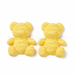 Cabochons di opaco resina, orso con motivo a faccia sorridente, giallo, 38x31x10mm