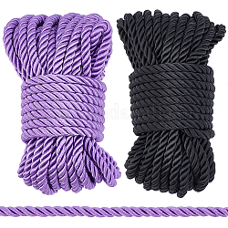 Gorgecraft 2 Bündel 2 Farben Polyesterfaden, geflochtenes Seil, Runde, schwarz & lila, Mischfarbe, 7 mm, 10 m / Bündel, 1 Bundle / Farbe