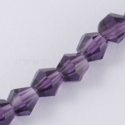 5301 perles bicône imitation cristal autrichien, Chapelets de perles en verre à facettes, violet, 6x6mm, Trou: 1.2mm, Environ 47~48 pcs/chapelet, 10.24 pouce ~ 10.43 pouces (26~26.5 cm)