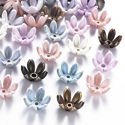 6-Petal Spray Painted Acrylic Bead Caps, Flower, Mixed Color, 19x17.5x10mm, Hole: 2~3mm, about 764pcs/500g