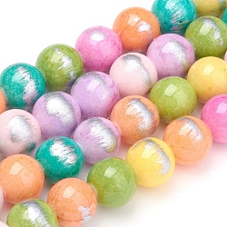Chapelets de perles de jade naturel, couleur argent brossé, teinte, ronde, colorées, 6mm, Trou: 0.8mm, Environ 62 pcs/chapelet, 15.7 pouce (40 cm)