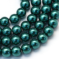 Cottura dipinto di perle di vetro perlato fili di perline rotondo, verde acqua, 8~9mm, Foro: 1 mm, circa 105pcs/filo, 31.4 pollice