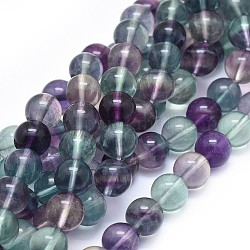 Natural Fluorite Beads Strands, Round, 10mm, Hole: 1mm, about 40pcs/strand, 15.7 inch(40cm)