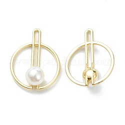 Colgantes de aleación con perlas acrílicas, plano y redondo, la luz de oro, 27x20.5x8.5mm, agujero: 1.2x5 mm