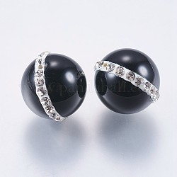 Abalorios de ágata natural, con diamantes de imitación de arcilla polimérica, teñido, redondo, negro, 14mm, agujero: 0.5 mm