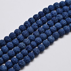 Runde Perlenstränge aus natürlichem Lavastein, gefärbt, königsblau, 8 mm, Bohrung: 1 mm, ca. 50 Stk. / Strang, 15.7 Zoll