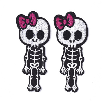 Computerized Embroidery Cloth Iron On Patches, Costume Accessories, Appliques, Skeleton, Black, 103x43x1mm