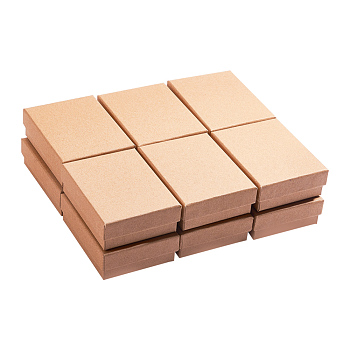 Kraft Cotton Filled Cardboard Paper Jewelry Set Boxes, for Ring, Necklace, with Sponge inside, Rectangle, Tan, 9x7x3cm, Inner Size: 8.5x6.4x1.7cm