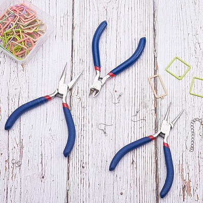 Wholesale Set of 3 Jewelry Making Supplies Craft DIY Pliers Tool Set Flat  Nosed Round Nosed Wire Cutter Pliers Blue 
