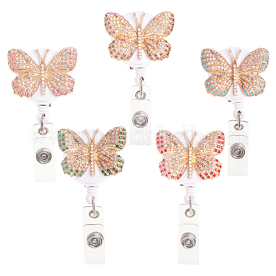 Wholesale CHGCRAFT 5 Pcs 5 Colors Butterfly Rhinestone Badge Reel