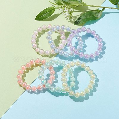 Transparent Acrylic Beads Stretch Bracelet for Kids, Bead in Bead, Round,  Mixed Color, 3/8 inch(0.95cm), Inner Diameter: 1-3/4 inch(4.5cm)