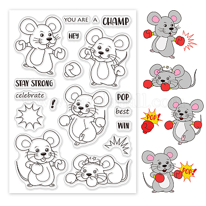 GLOBLELAND Cartoon Boxing Rat Theme Clear Stamps Animal Silicone Clear Stamp Seals for Cards Making DIY Scrapbooking Photo Journal Album Decor Craft DIY-WH0167-56-633-1