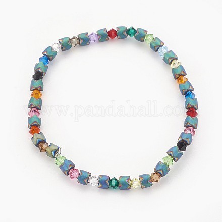 Electroplate Non-magnetic Synthetic Hematite Beads Stretch Bracelets BJEW-JB03894-03-1