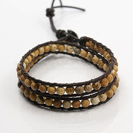 Bracelets en pierre gemme de style double enveloppe à la mode X-BJEW-J056-14-1