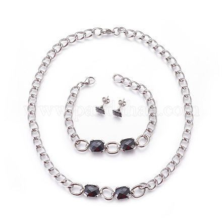 Puces d'oreille en 304 acier inoxydable & colliers avec pendant & kits de bijoux bracelets avec lien SJEW-L135-01A-1