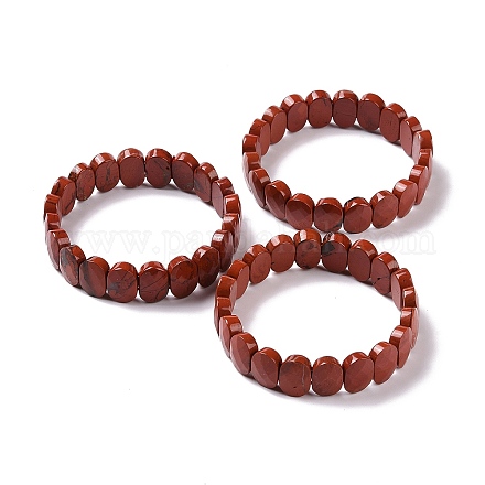 Elastisches Armband mit ovalen Perlen aus natürlichem rotem Jaspis G-E010-01F-1