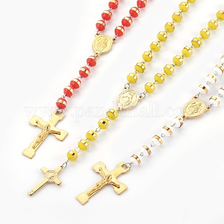 Collares de cuentas de rosario de 304 acero inoxidable NJEW-F240-03G-1