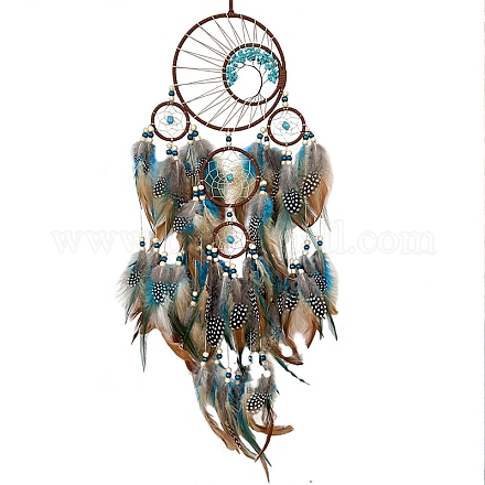 Woven Net/Web with Feather Art Wall Hanging Pendant Decorations TREE-PW0001-39-1