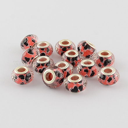 Large Hole Heart Pattern Acrylic European Beads with Silver Tone Brass Double Cores OPDL-R113-02B-1