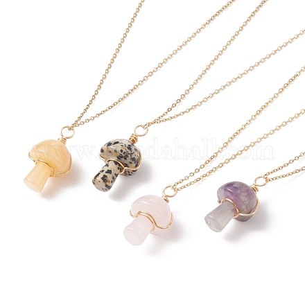 Ожерелья с подвесками из натуральных и синтетических грибов из смешанных камней NJEW-JN03967-1