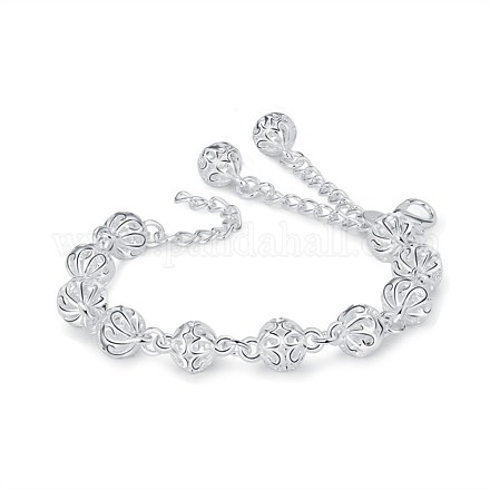 Bracelet à maillons creux en perles de laiton rondes pour fille femme BJEW-BB44881-A-1