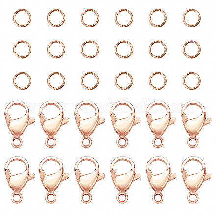 PandaHall 60 pcs 5mm 304 Stainless Steel Jump Rings with 30 pcs Lobster Claw Clasps for Earring Bracelet Necklace Pendants Jewelry DIY Craft Making STAS-PH0019-55RG-1