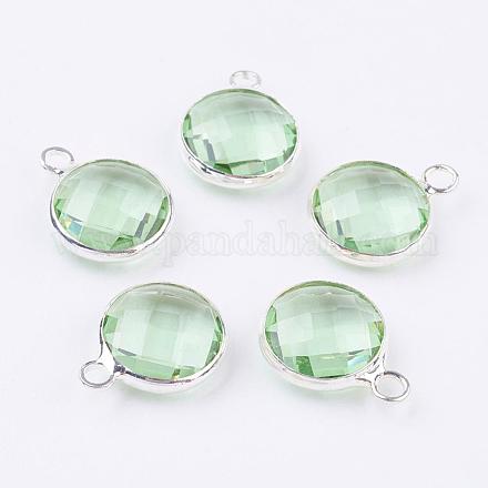 Silver Color Plated Brass Glass Flat Round Charms GLAA-M003-A-06S-1