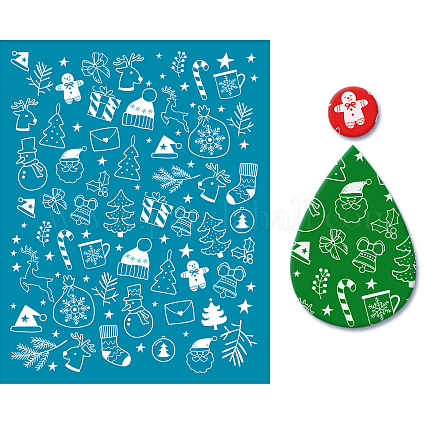 OLYCRAFT Clay Stencils Christmas Theme Non-Adhesive Silk Screen Printing Stencil Snowman Tree Snowflake Reusable Mesh Transfer Washable Stencil for Polymer Clay Jewelry Earring Making - 5x4 Inch DIY-WH0341-017-1