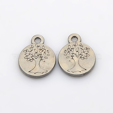 Flat Round with Tree of Life Plating Zinc Alloy Pendants PALLOY-N0104-02N-1