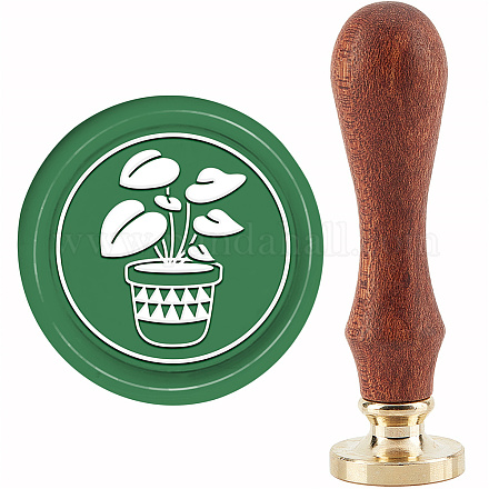 CRASPIRE Plant Wax Seal Stamp Potted Plants Sealing Wax Stamps Green Plants 30mm Retro Vintage Removable Brass Stamp Head with Wood Handle for Wedding Invitations Christmas Thanksgiving Gift Packing AJEW-WH0184-0923-1