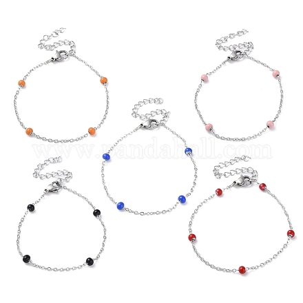 304 bracelet chaîne forçat en acier inoxydable avec rondelles en émail perlées BJEW-G683-02P-1