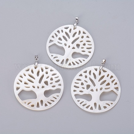 Natural White Shell Mother of Pearl Shell Pendants SSHEL-L008-66B-1