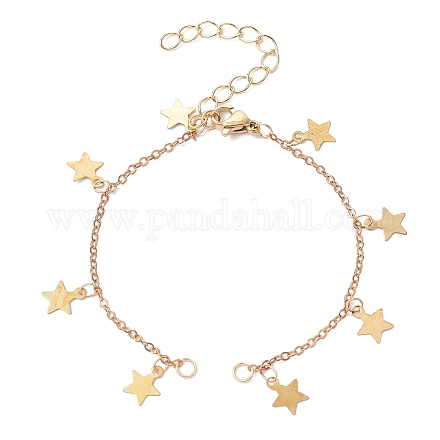 Creazione di braccialetti con maglie a catena portacavi con ciondolo a forma di stella in ottone AJEW-JB01150-46-1