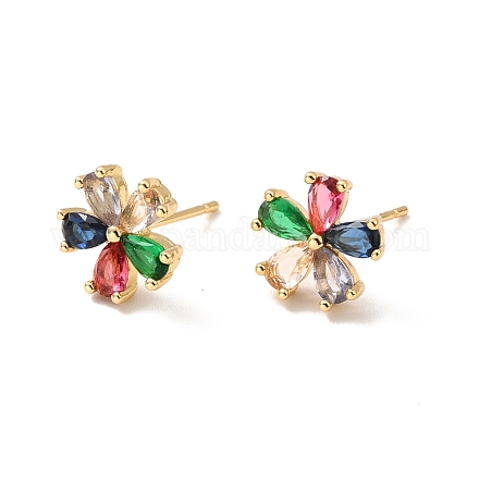 Colorful Rhinestone Flower Stud Earrings EJEW-M209-01G-1