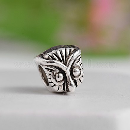Tibetan Style Owl's Head Zinc Alloy European Beads MPDL-M050-07AS-1