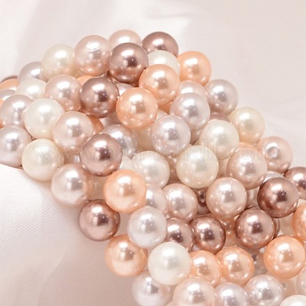 Redondo shell hebras de abalorios de perlas X-BSHE-L011-10mm-L020-1