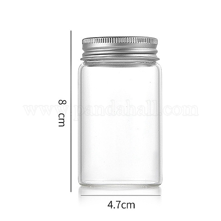 コラムガラススクリュートップビーズ貯蔵チューブ  アルミニウム製の口が付いた透明なガラス瓶  銀  4.7x8cm  容量：100ml（3.38fl.oz） CON-WH0086-094D-01-1