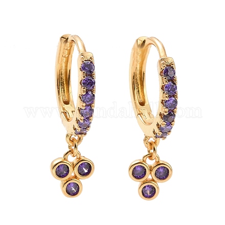 Boucles d'oreilles créoles pendantes violettes avec zircons cubiques EJEW-C030-12G-1