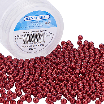 BENECREAT 400 Piece 6 mm Environmental Dyed Pearlize Glass Pearl Round Bead for Jewelry Making with Bead Container HY-BC0001-6mm-RB038-1