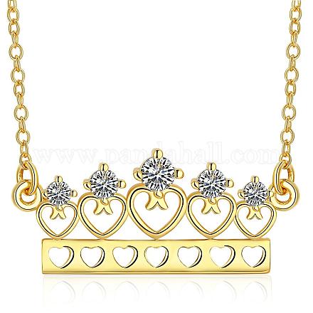 Women Golden Pated Brass Cubic Zirconia Heart Pendant Necklaces NJEW-BB00518-02-1