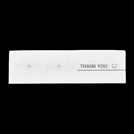 紙のピアスディスプレイカード  笑顔のプリントのイヤリングスタッド用ジュエリーディスプレイカード  ホワイト  長方形  2x7x0.07cm  穴：1.6mm  約100個/袋 CDIS-F007-03-1